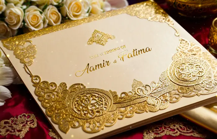 Exquisite 3D Golden Design Islamic Wedding Invitation Slideshow